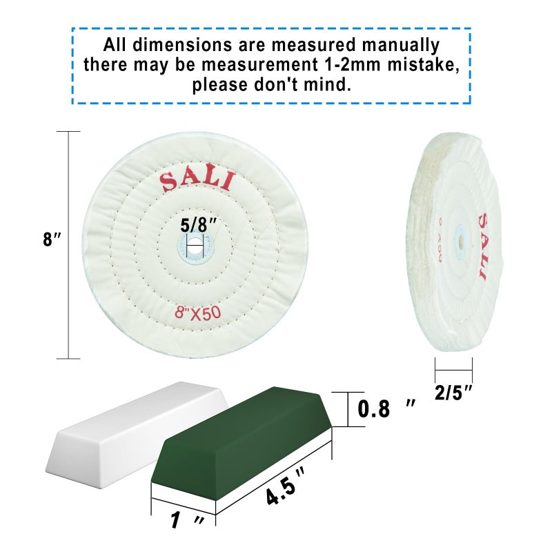 SALI 3 Pack Polishing Wheel for Bench Grinder Buffing Wheel 8 inch White Cotton (50 Ply) for Buffer Polisher Medium Polish Pad 5/8'' Arbor Hole with Polishing Compound Kit - Image 2